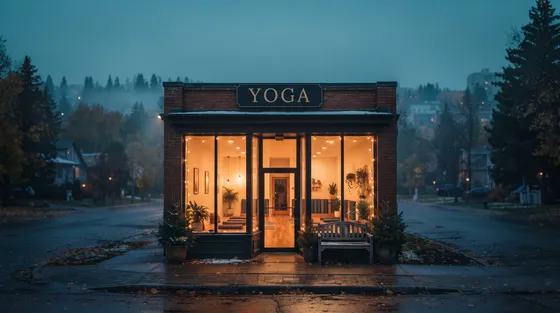 Storefront photo from a concept website for a fictional yoga studio
